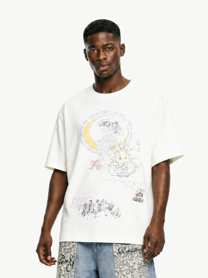 OYL-Lab Vintage Angel Faded Print Graphic Tee
