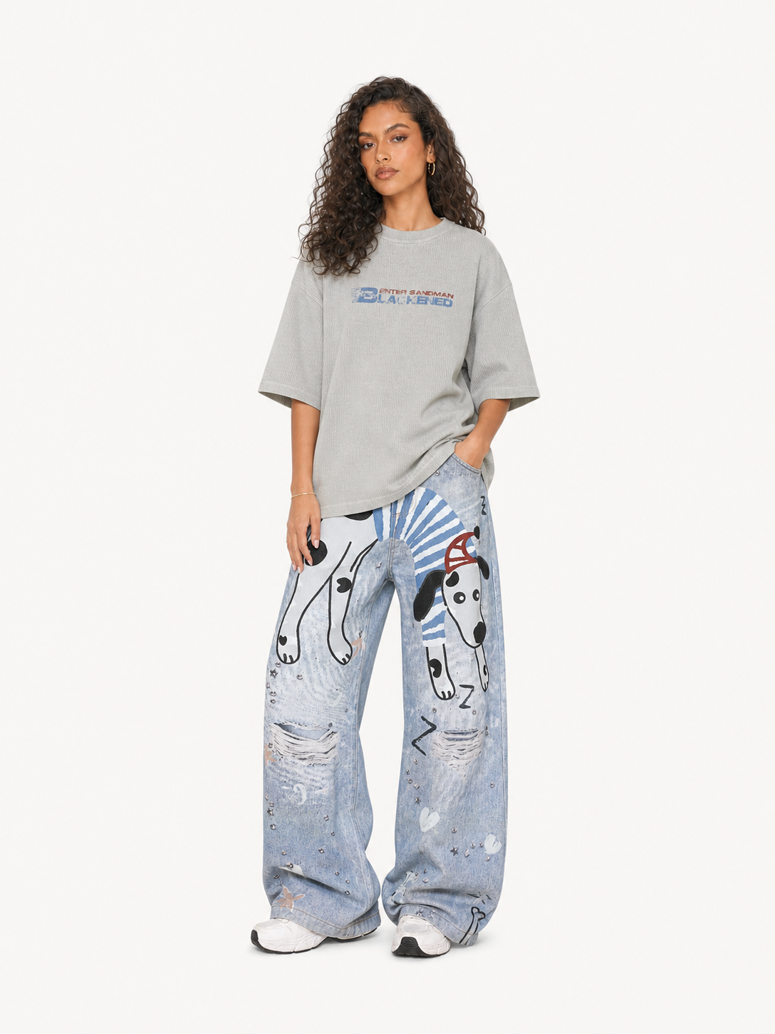 [Copy]OYL-Lab Curved Seam Baggy Rivet Washed Jeans