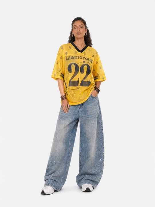 OYL-Lab Gradient Rhinestone Washed Baggy Jeans