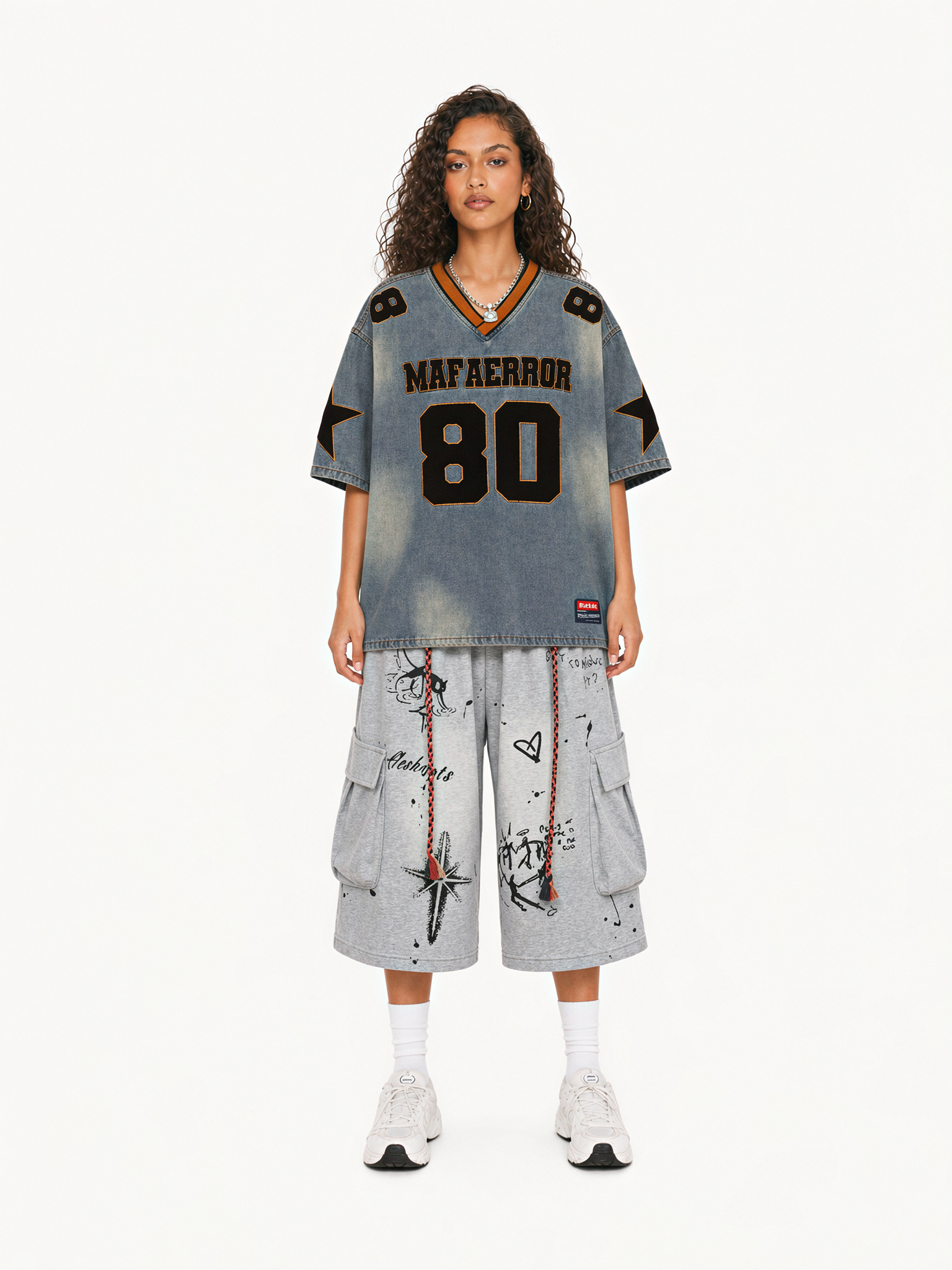 OYL-Lab Varsity  Star Patch  V Neck Tee