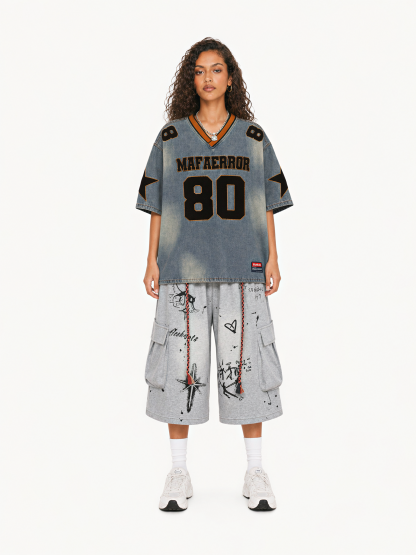 OYL-Lab Varsity  Star Patch  V Neck Tee