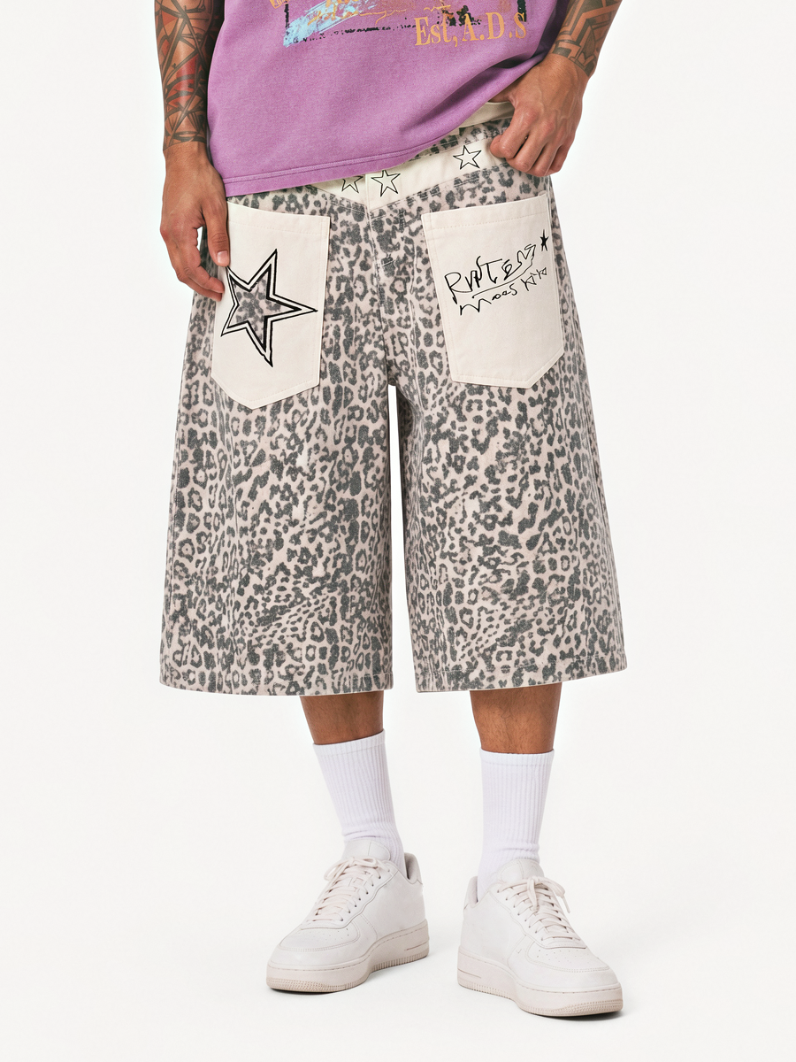 OYL-Lab Leopard Star Patch Jorts