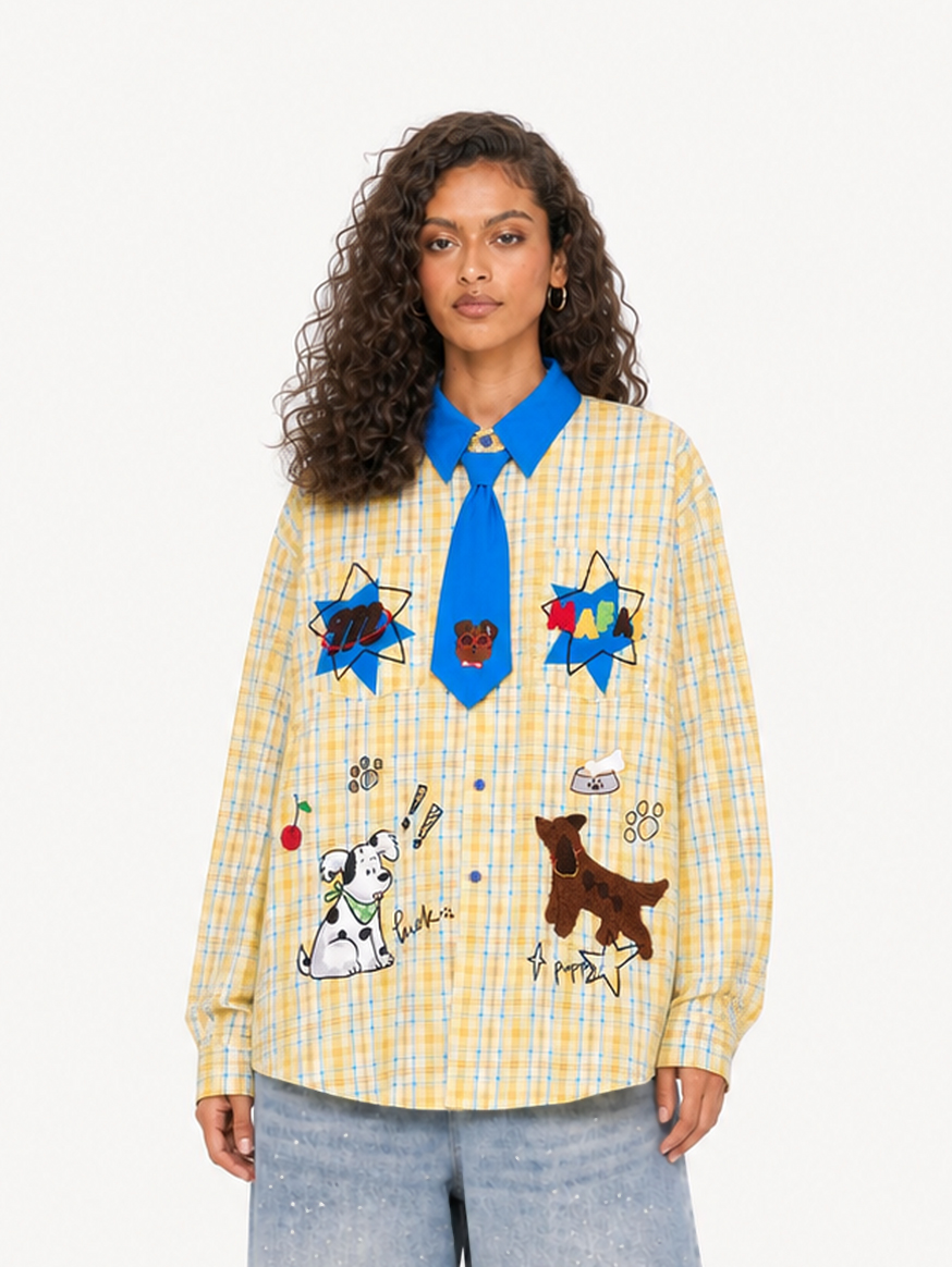 [Copy][Copy][Copy]OYL-Lab Cat Embroidery Long Sleeve Shirt
