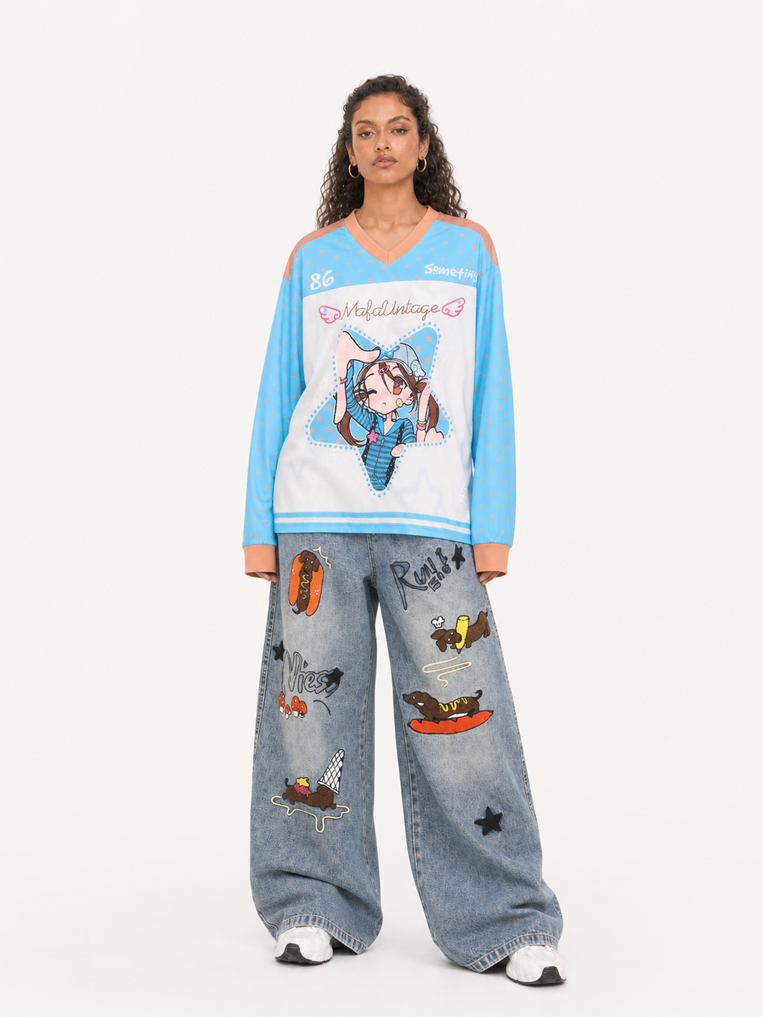 OYL-Lab  Anime Girl Graphic Jersey Long Sleeve Tee