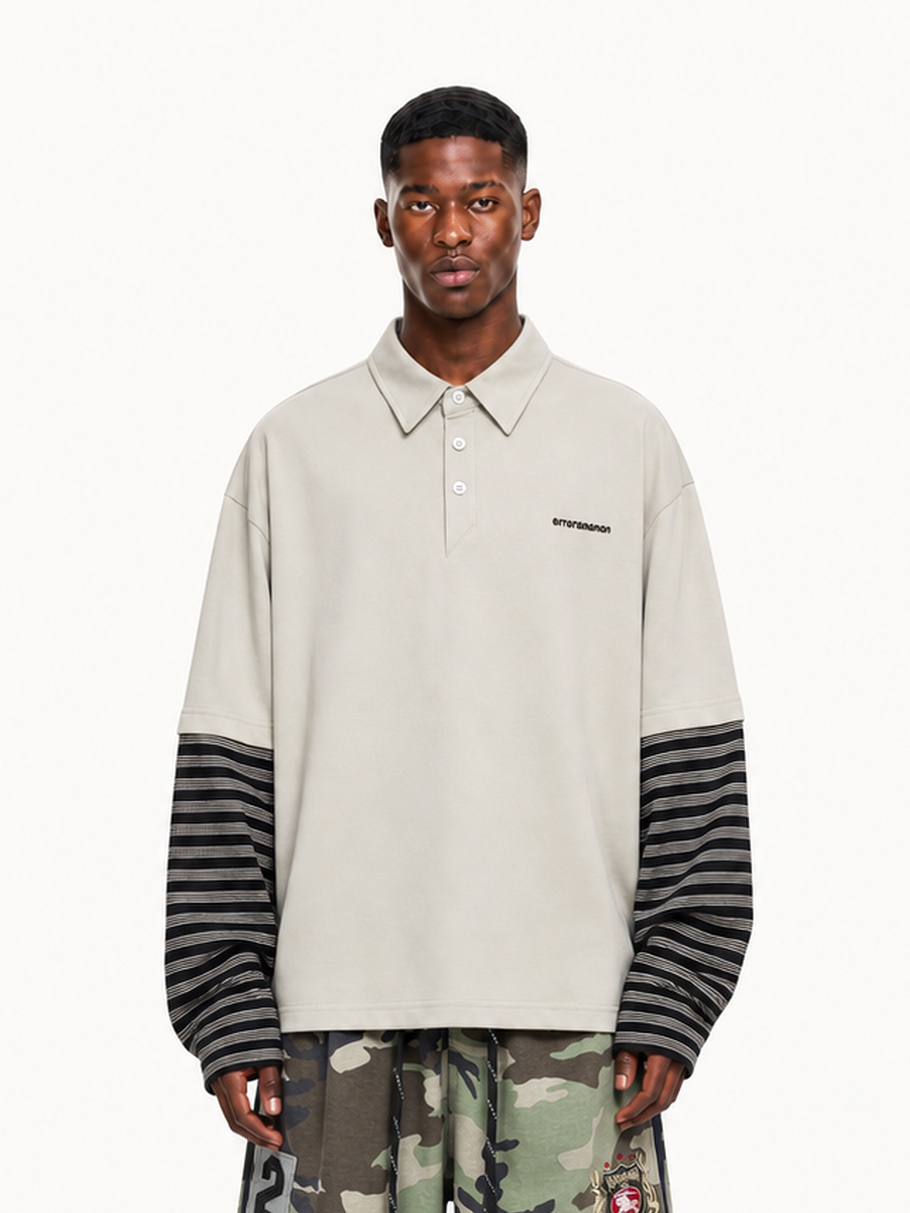 OYL-Lab Striped Layered Polo Long Sleeve Tee