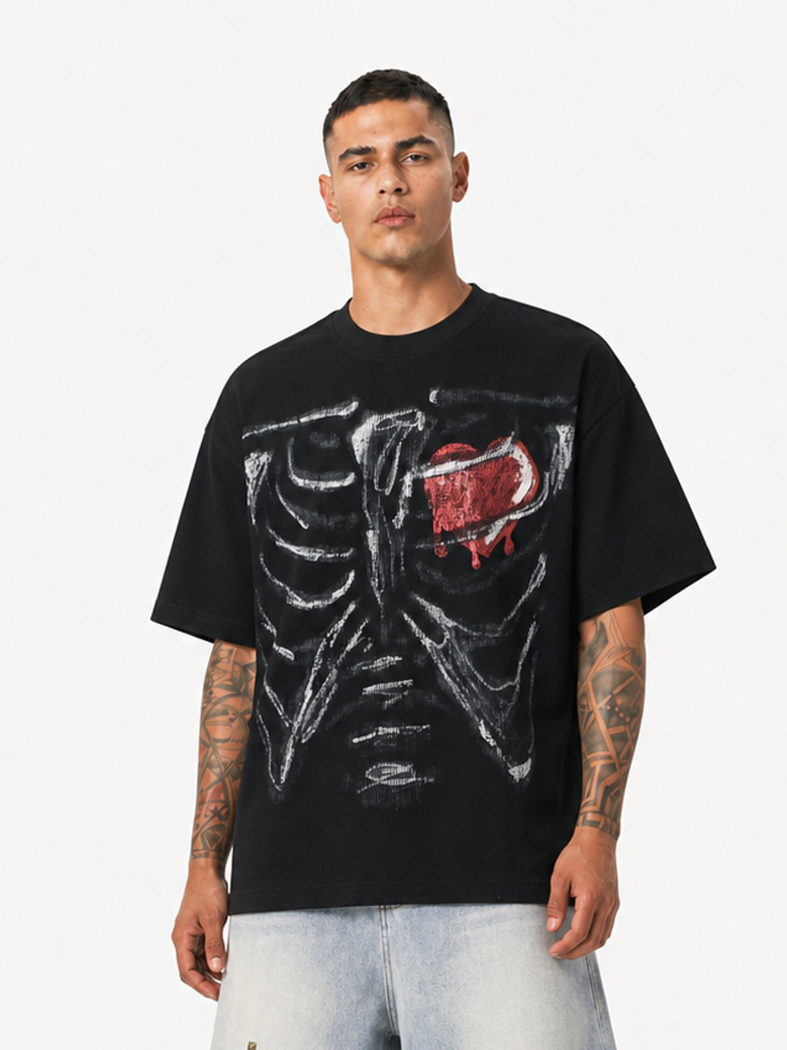 OYL-Lab Waffle Knit Skeleton Heart  Tee
