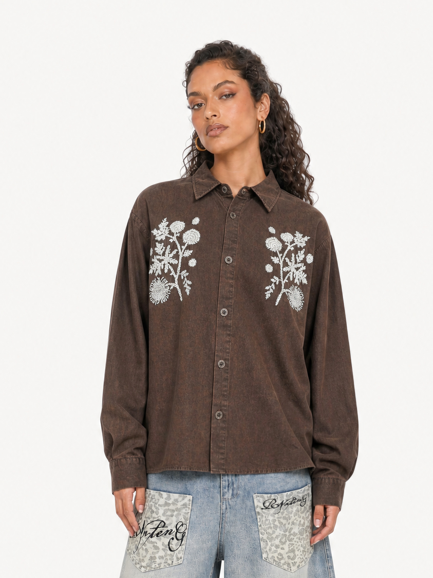 OYL-Lab Floral Embroidery Long Sleeved Shirt