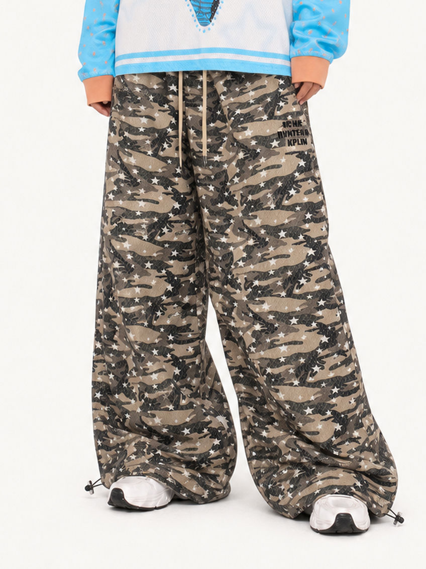 OYL-Lab Camo Star Print Baggy Track Pants