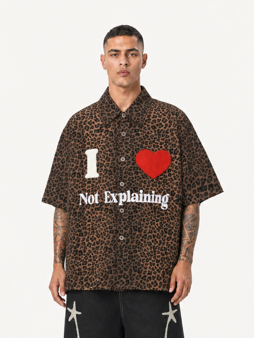OYL-Lab Leopard Print Flocking Heart Short Sleeve Shirt