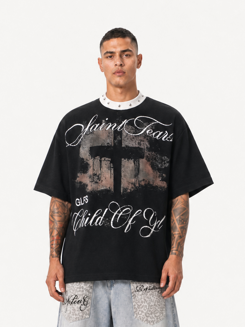 OYL-Lab Waffle Knit Cross Vintage Tee
