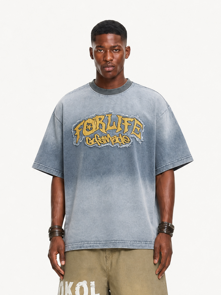 OYL-Lab Gradient Washed  Patch Embroidery Tee