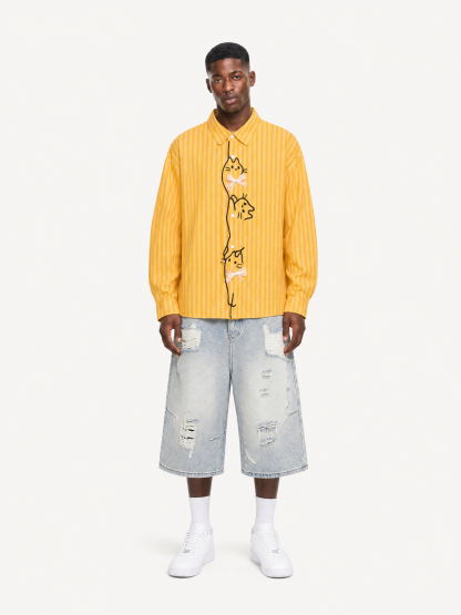 OYL-Lab Cat Embroidery Long Sleeve Shirt