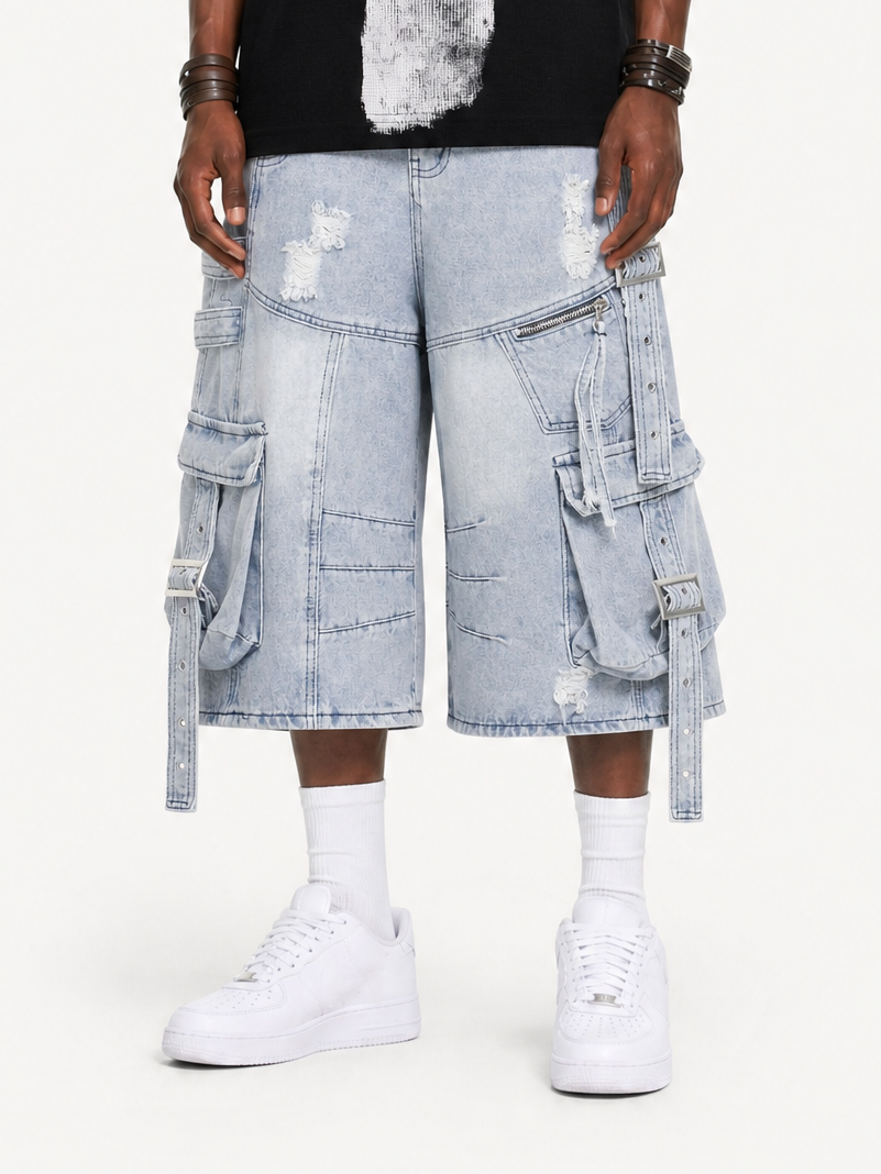 OYL-Lab Distressed Cargo Denim Jorts