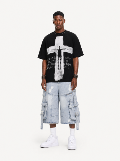 OYL-Lab Stud Collar Cross Figure  Waffle Tee
