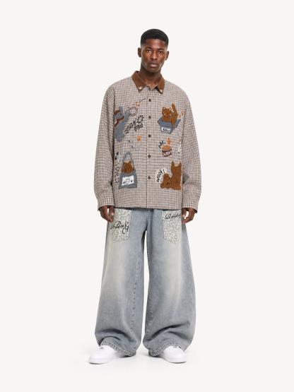 [Copy][Copy]OYL-Lab Cat Embroidery Long Sleeve Shirt