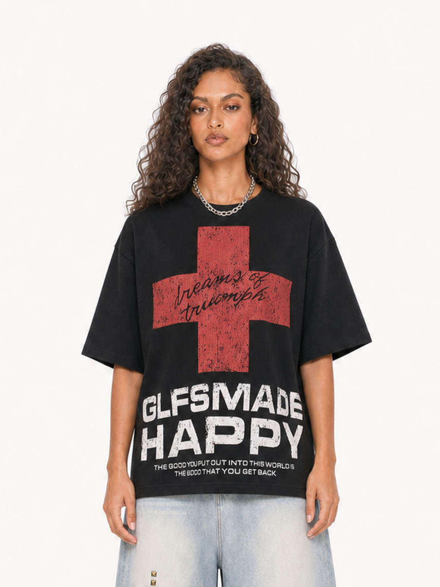 OYL-Lab Vintage Waffle Knit Cross  Tee