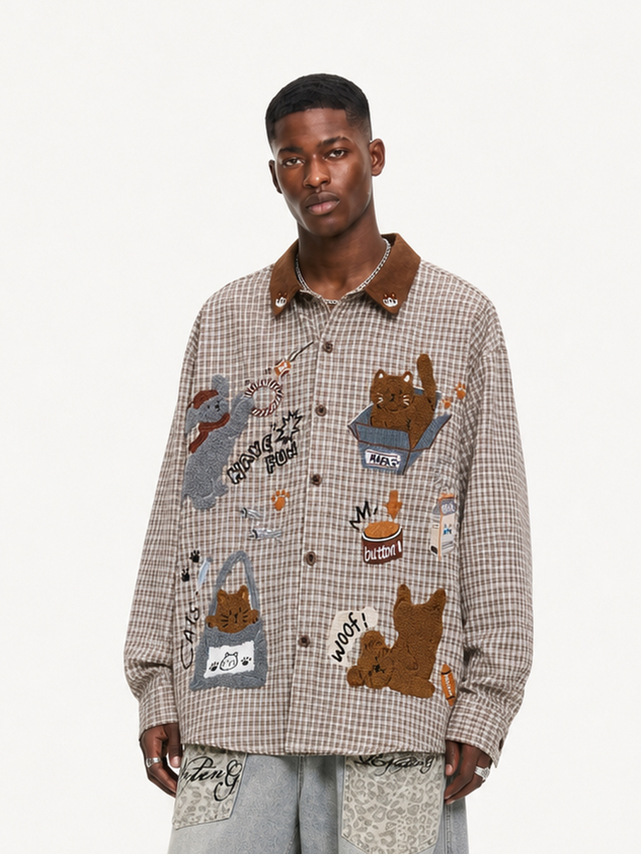 [Copy][Copy]OYL-Lab Cat Embroidery Long Sleeve Shirt