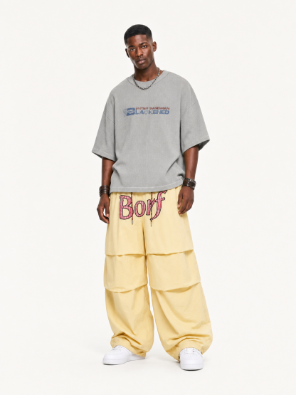 OYL-Lab Crinkle  Embroidery Parachute Pants
