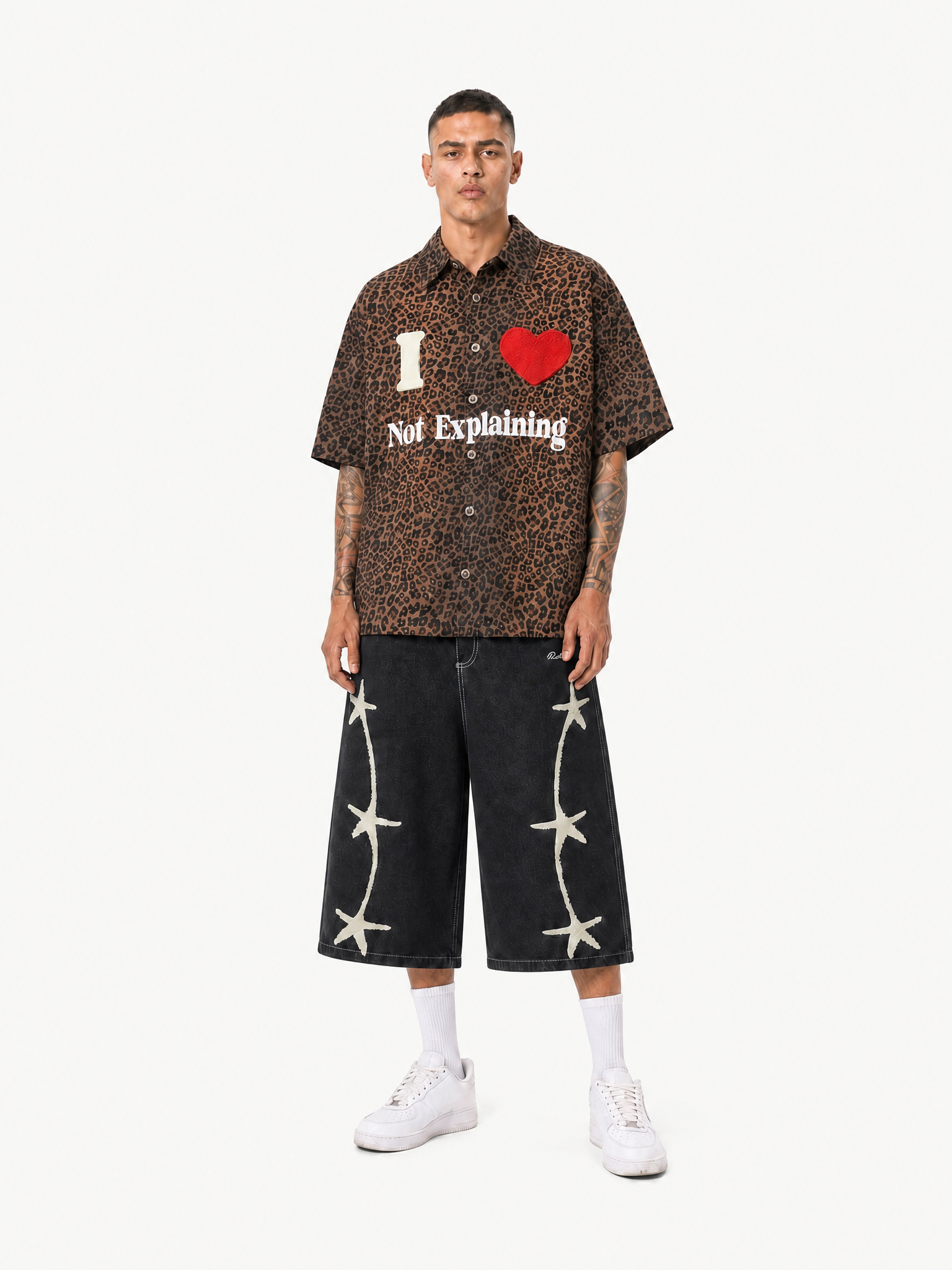 OYL-Lab Leopard Print Flocking Heart Short Sleeve Shirt