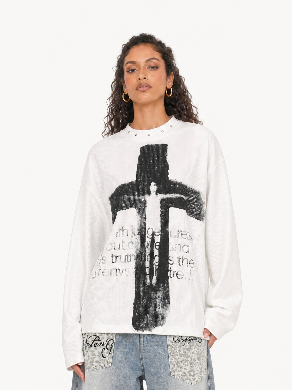 OYL-Lab Waffle Cross Vintage Graphic Long Sleeve Tee