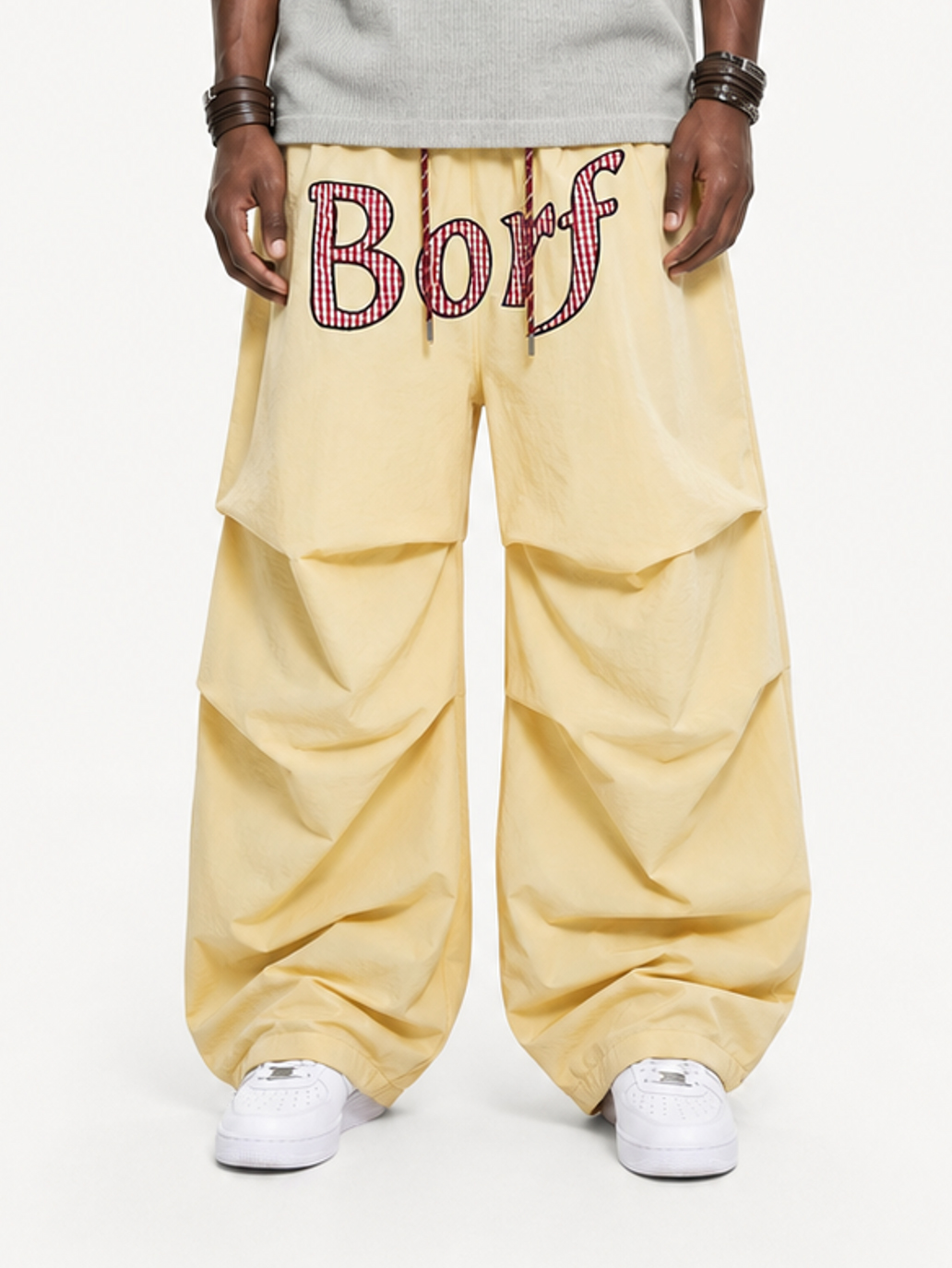 OYL-Lab Crinkle  Embroidery Parachute Pants