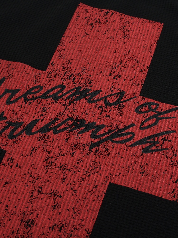 OYL-Lab Waffle Knit Cross Vintage Long Sleeve Tee