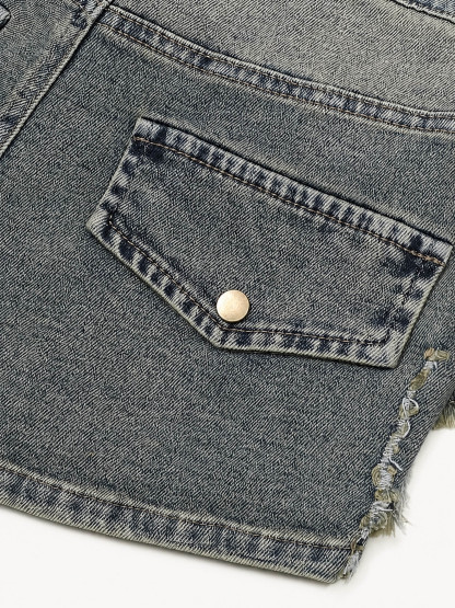 OYL-Lab Women Asymmetrical Pleated Denim Skort