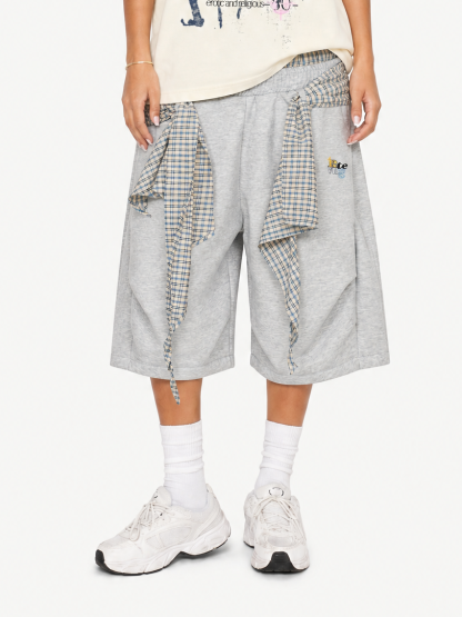 OYL-Lab Layered Plaid Wrap Sweat Shorts