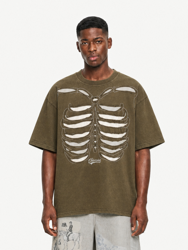 OYL-Lab Cutout Skeleton  Embroidery Washed Tee