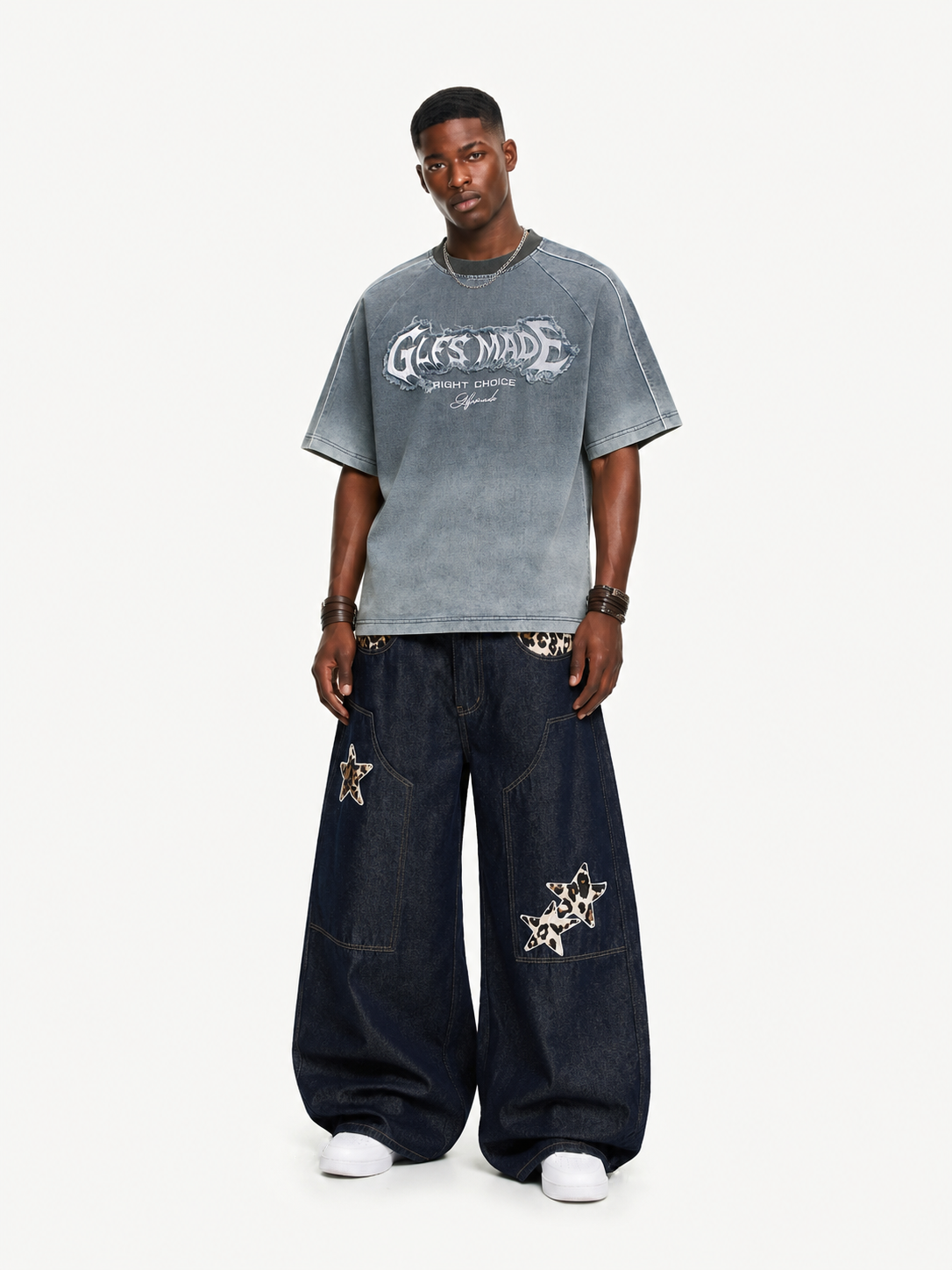 OYL-Lab Frayed Patch Embroidery Acid Wash Tee