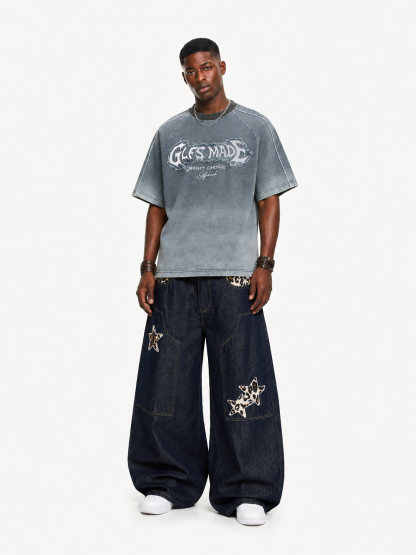 OYL-Lab Frayed Patch Embroidery Acid Wash Tee