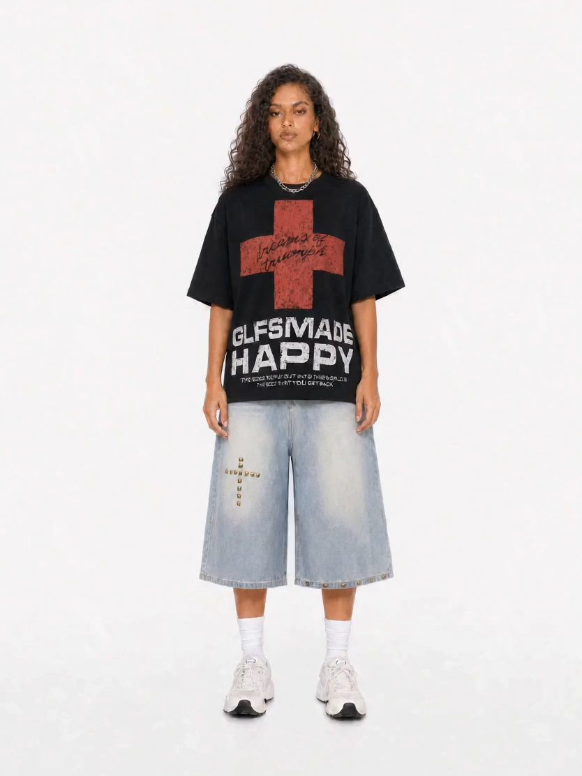 OYL-Lab Vintage Waffle Knit Cross  Tee