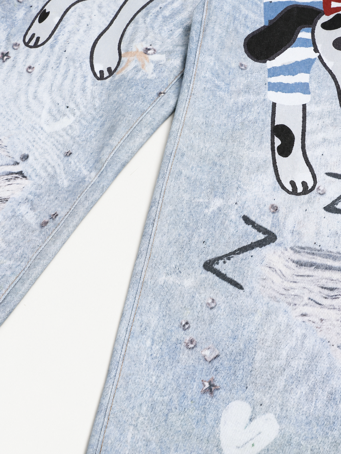 [Copy]OYL-Lab Curved Seam Baggy Rivet Washed Jeans