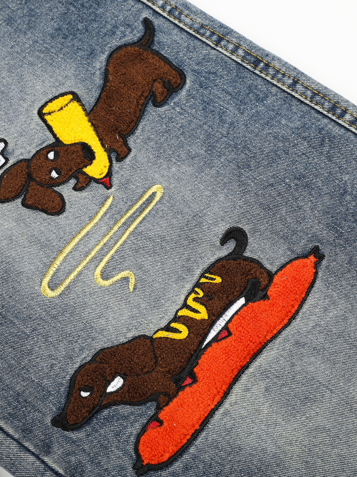 OYL-Lab Dachshund Towel Embroidery Baggy Jeans