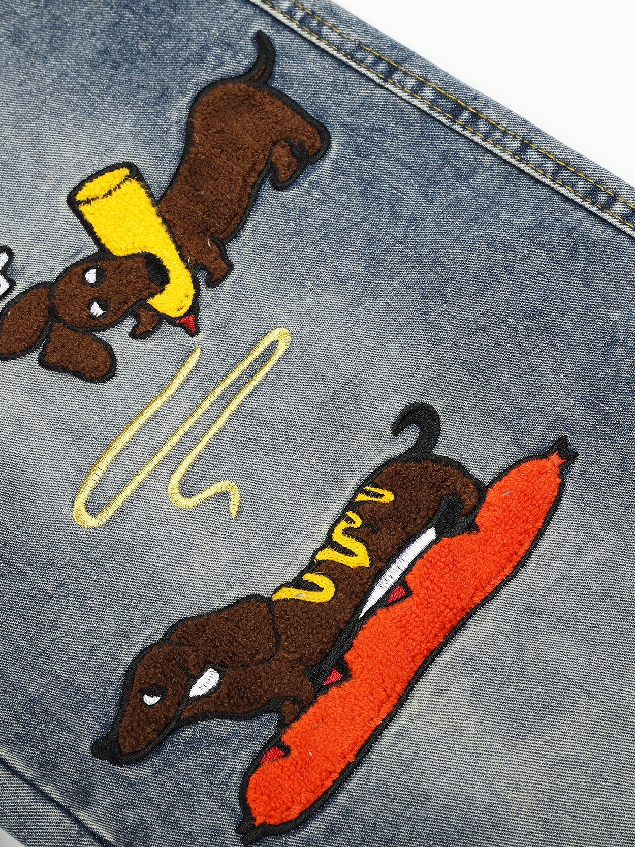 OYL-Lab Dachshund Towel Embroidery Baggy Jeans