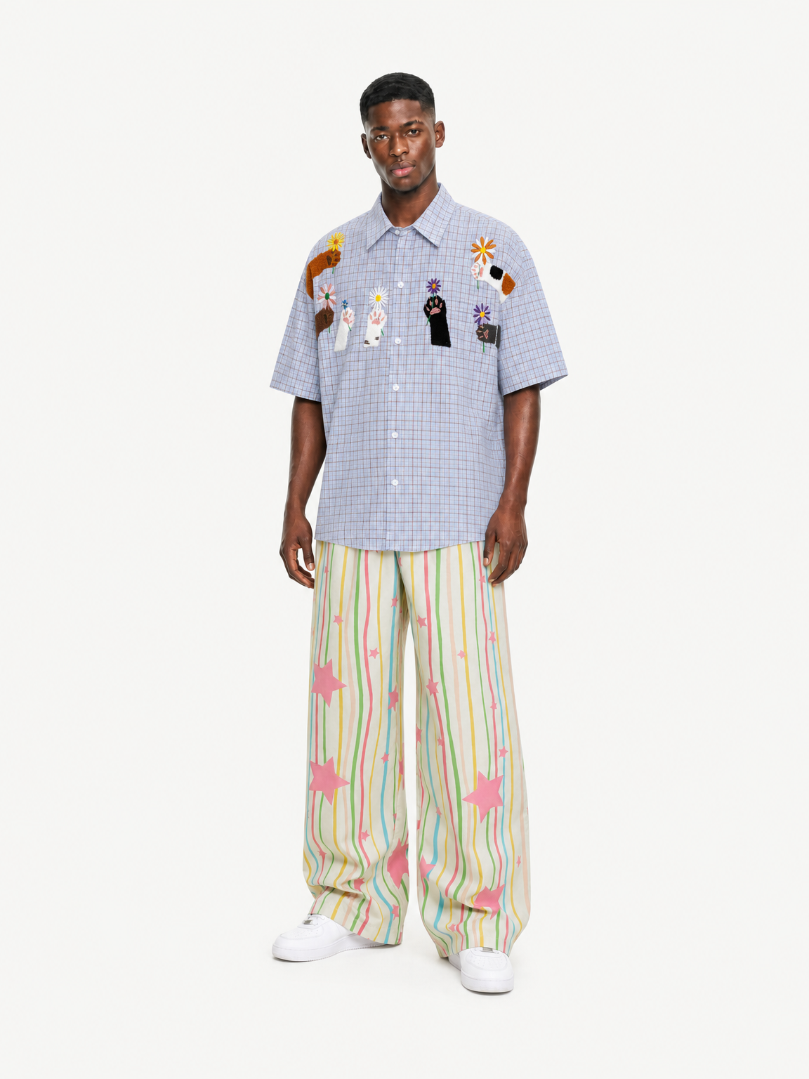 OYL-Lab Stripe Star Print Baggy Pants