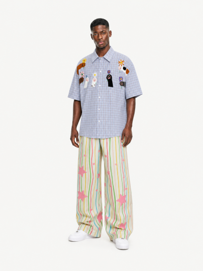 OYL-Lab Stripe Star Print Baggy Pants