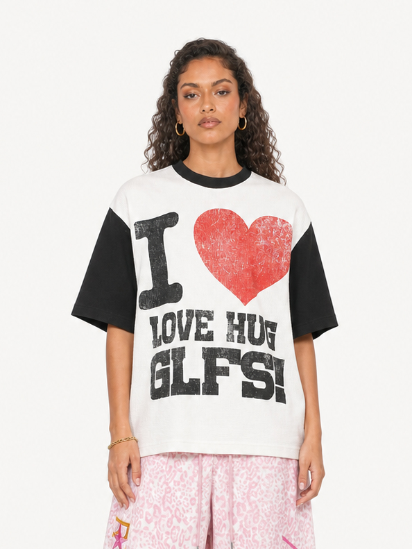 OYL-Lab Vintage Heart Slogan Waffle Tee