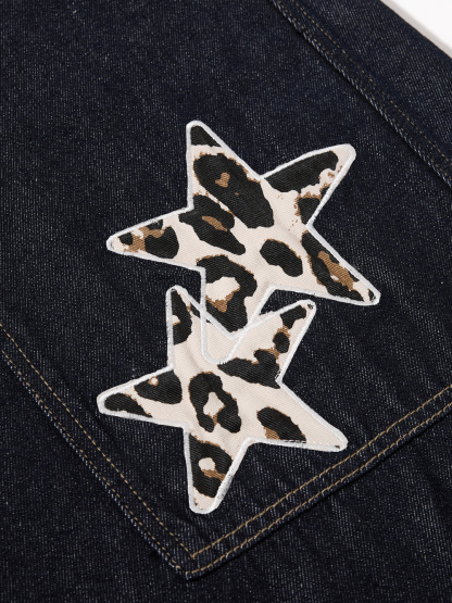 OYL-Lab Leopard Star Patch Baggy Jeans