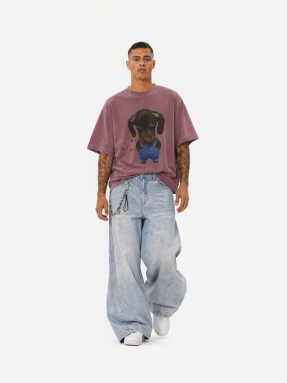 OYL-Lab Curved Seam Baggy Rivet Washed Jeans