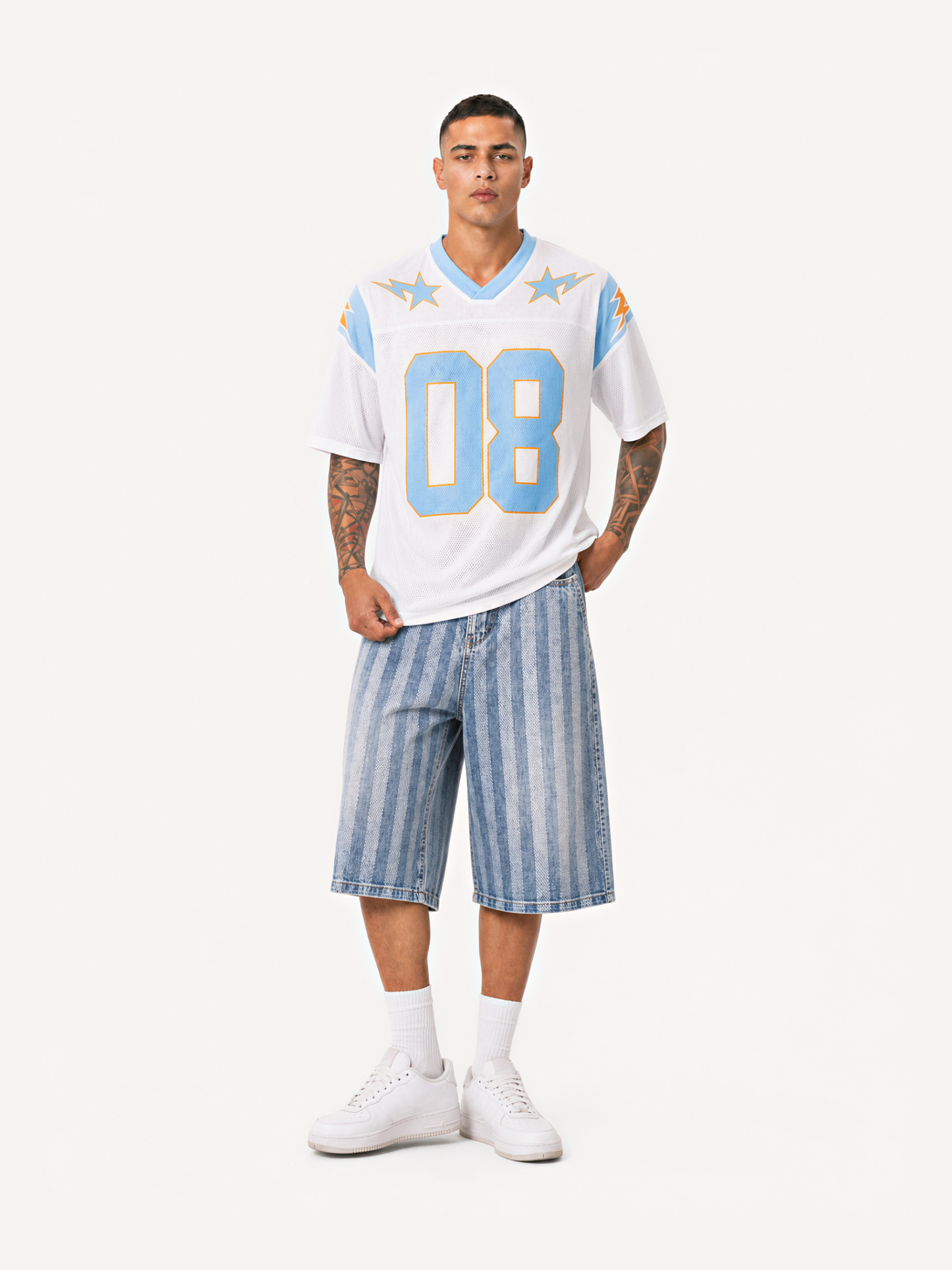 OYL-Lab Vertical Stripe Baggy Jort Denim Shorts