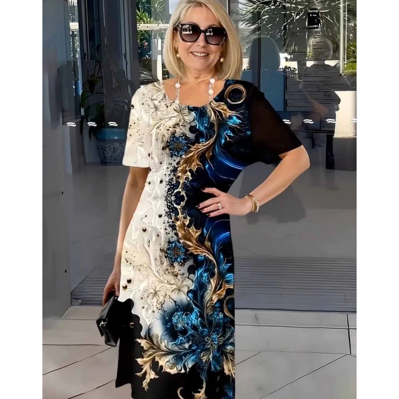 Loose summer women's dress with 3D floral pattern