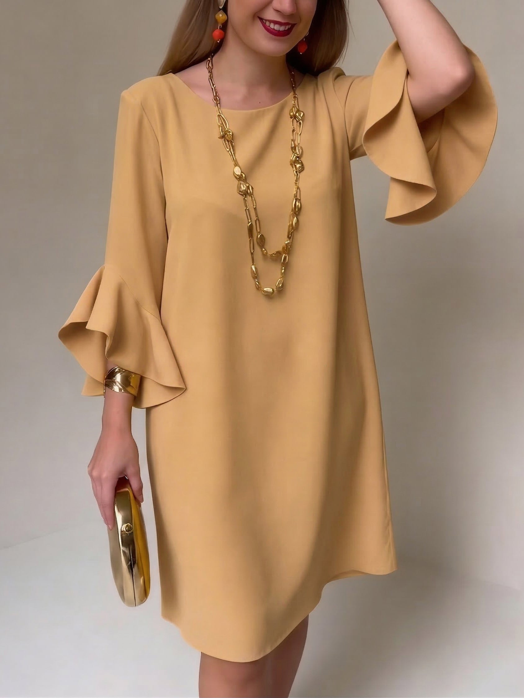 Women's mini dress with ruffled sleeves
