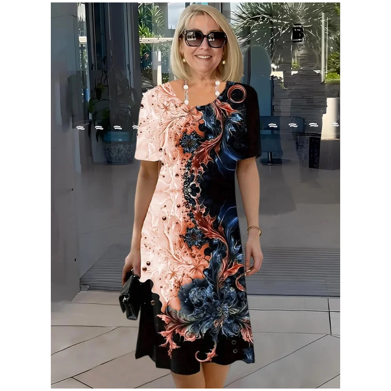 Loose summer women's dress with 3D floral pattern