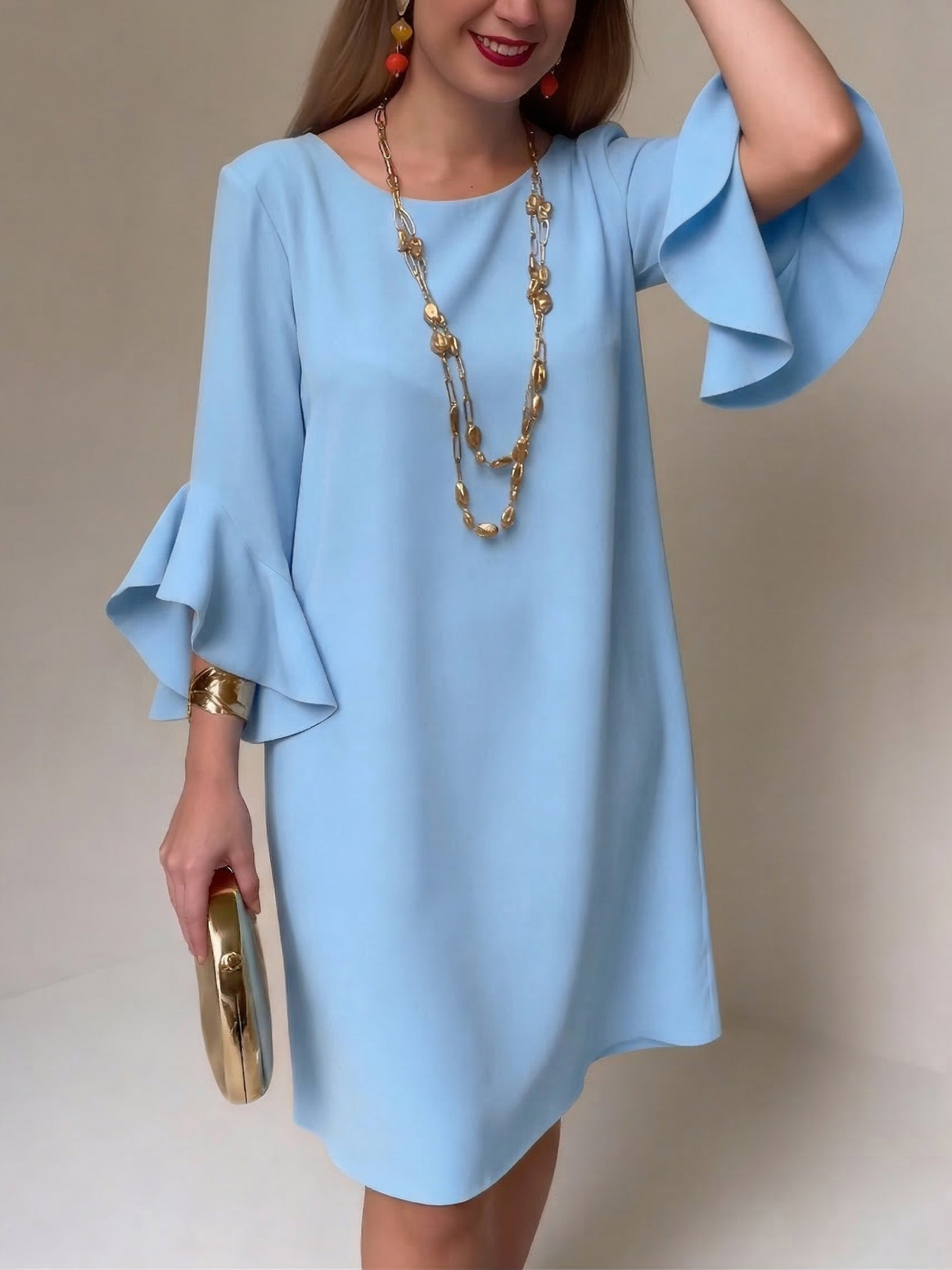 Women's mini dress with ruffled sleeves