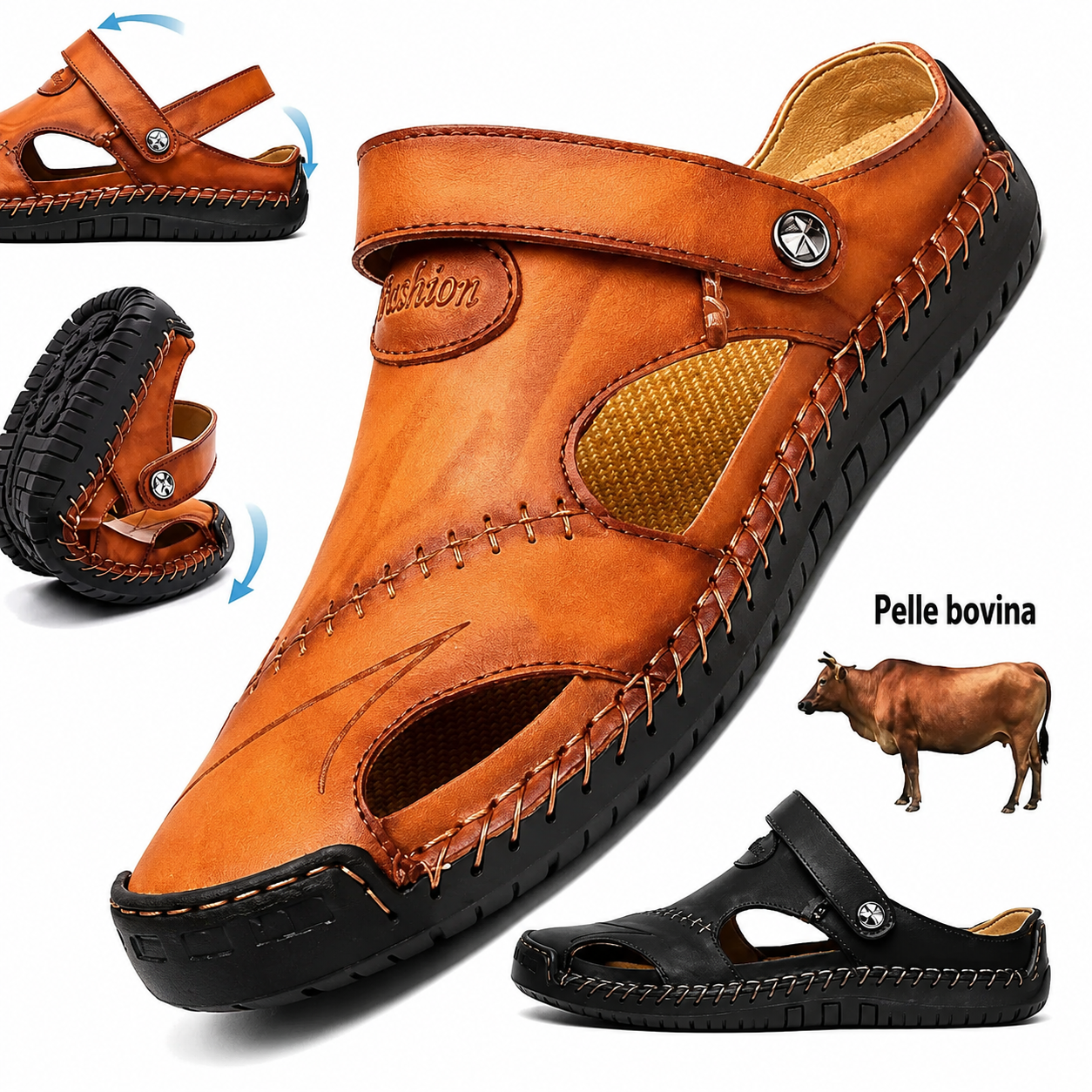 Men's large breathable sandals with soft leather exterior