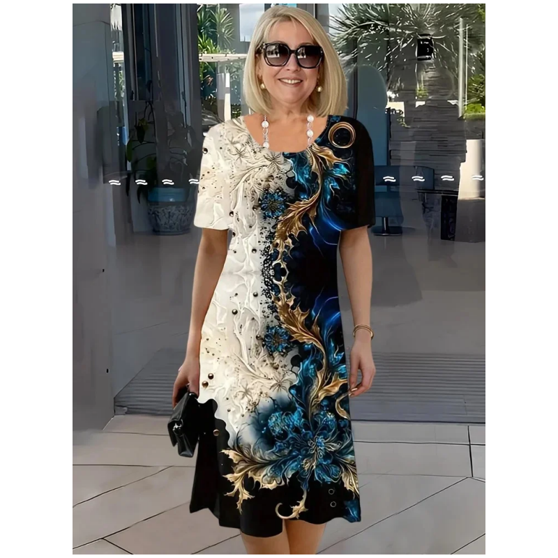 Loose summer women's dress with 3D floral pattern