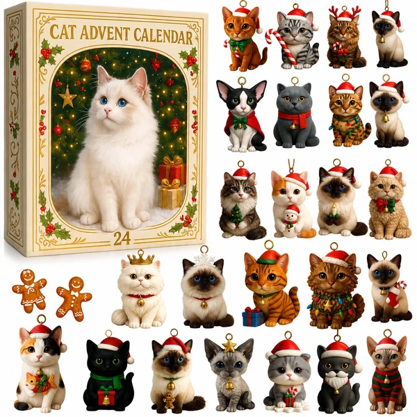 Advent Calendar 2026 Cat Advent Calendar Gift for Adults Friends Cat Owners and Lovers Christmas Holiday Countdown Gift 24 Designs Cats Charm Christmas Tree Ornament   