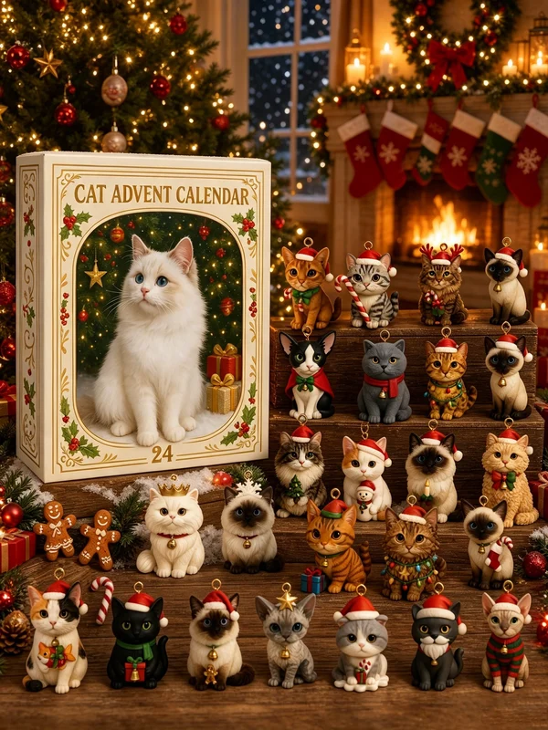 Advent Calendar 2026 Cat Advent Calendar Gift for Adults Friends Cat Owners and Lovers Christmas Holiday Countdown Gift 24 Designs Cats Charm Christmas Tree Ornament   