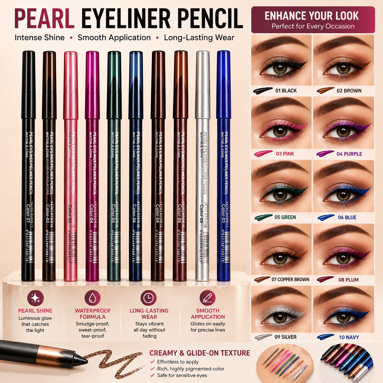 A single, dazzling stroke defines your sophisticated eye makeup ——your perfect pearlescent eyeliner.